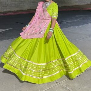 Vibrant Green and Pink Traditional Dress/ Lahenga Choli/ chaniya Choli.